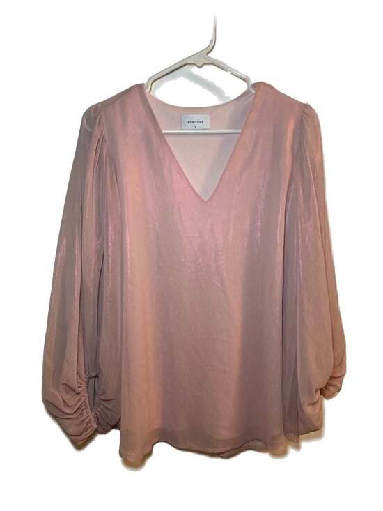 Adrienne Tops - Adrienne Women's Metallic Pink V-Neck Blouse with Balloon Sleeves